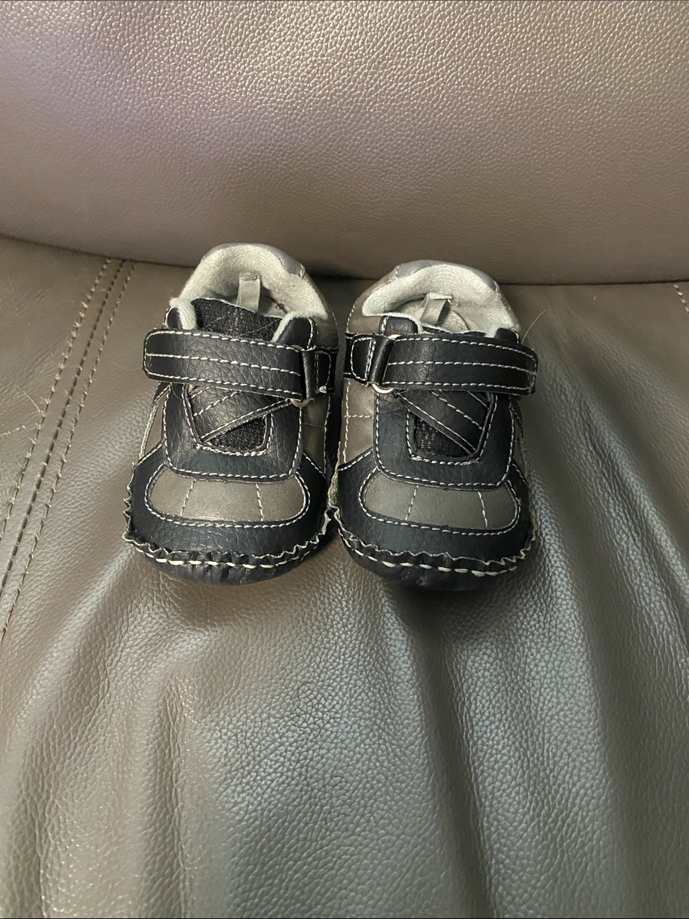 Koala Kids Black and Gray Hook & Loop Baby Walker Shoes